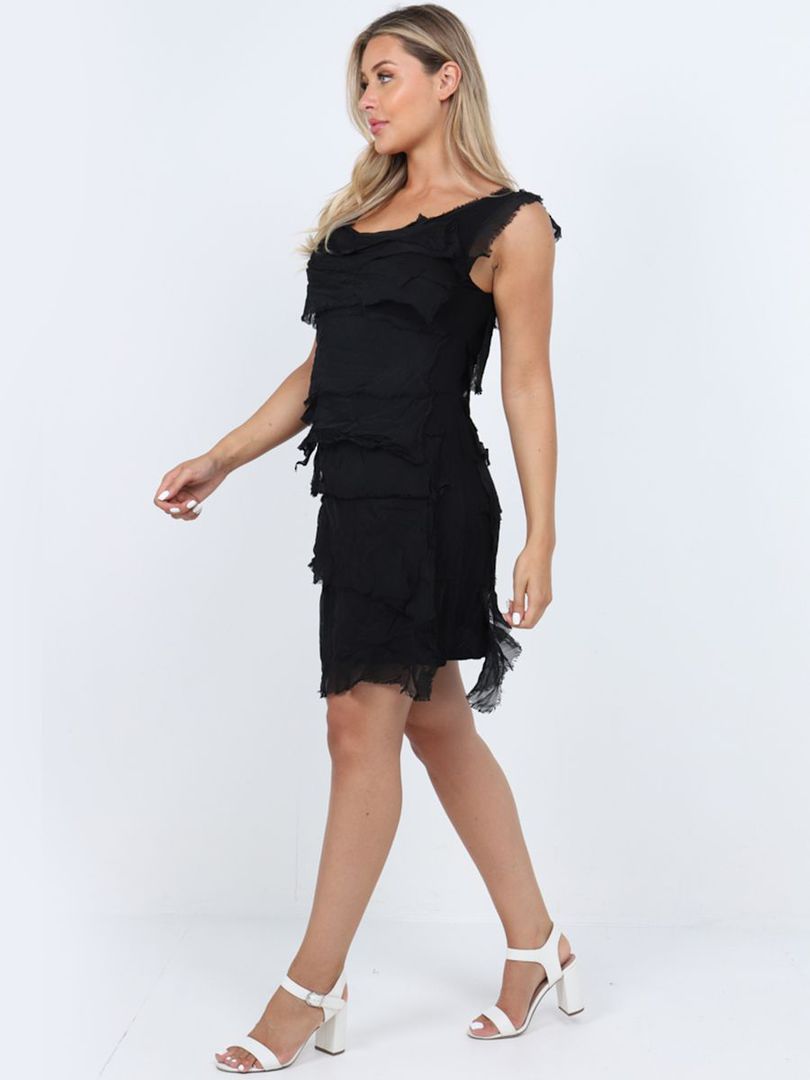 Colette Silk Tiered Short Dress Black image 1